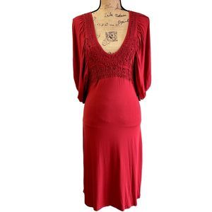 VTG Jersey Dress SHIRT PASSION ITALIA Dark Red Embroidered Bat Sleeves SZ S